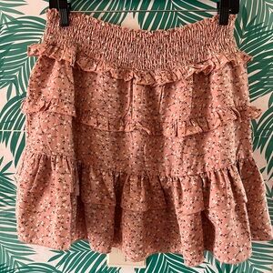Nasty Gal Pink Floral Frilly High Waisted Skirt